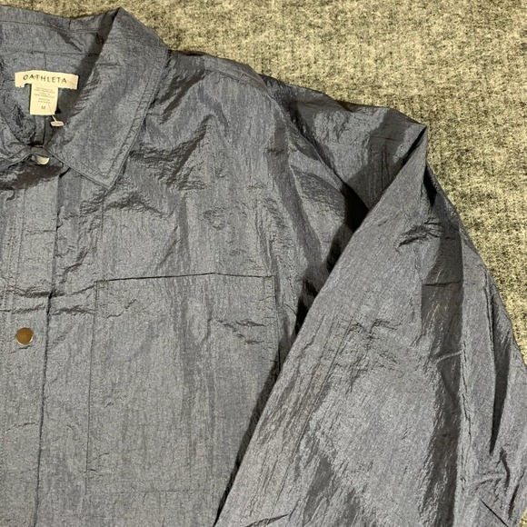 Athleta Top Womens Medium Gray Snap Button Up Long Sleeve Oversized Shacket New - Picture 5 of 13